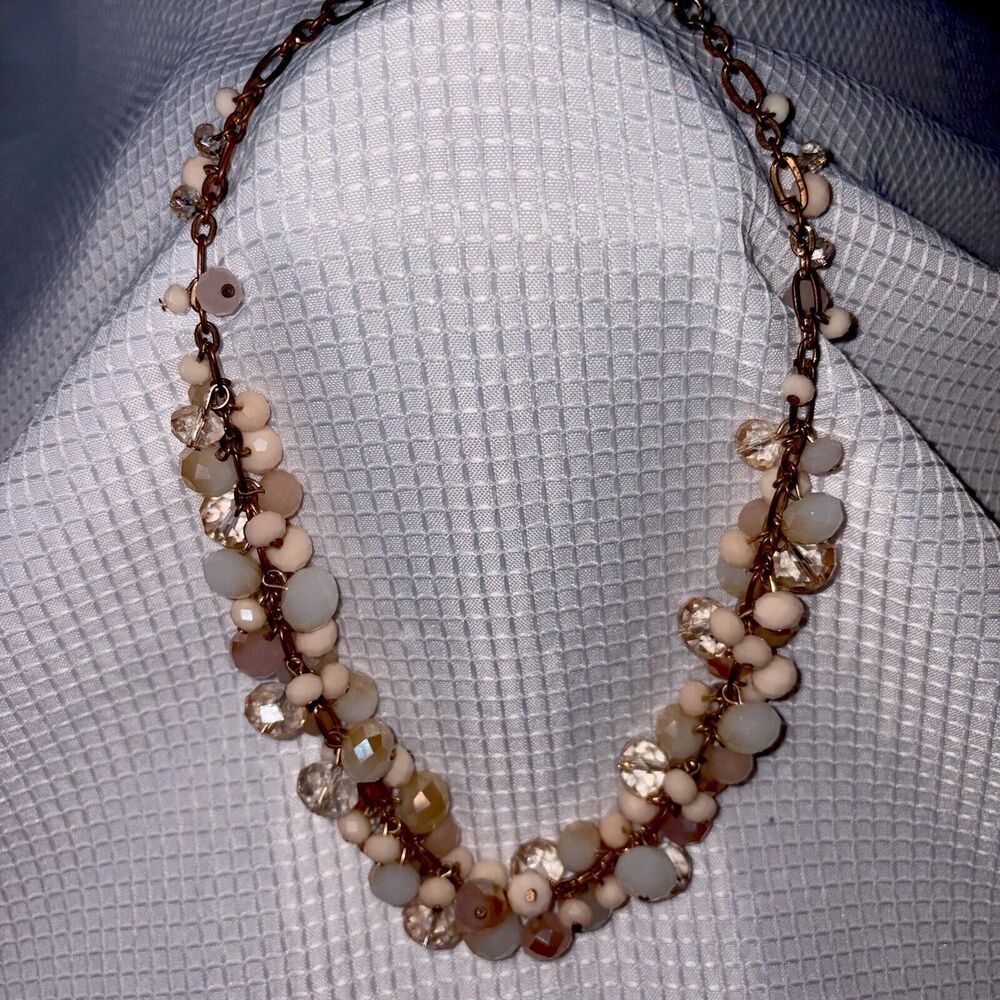 Aldo Beaded Sparkly Statement Necklace Peach Pink Gold Tones EUC